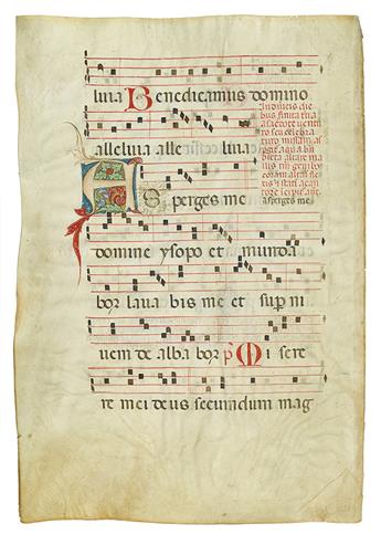 (MANUSCRIPT LEAF.) A 15th century Latin choirbook vellum leaf,